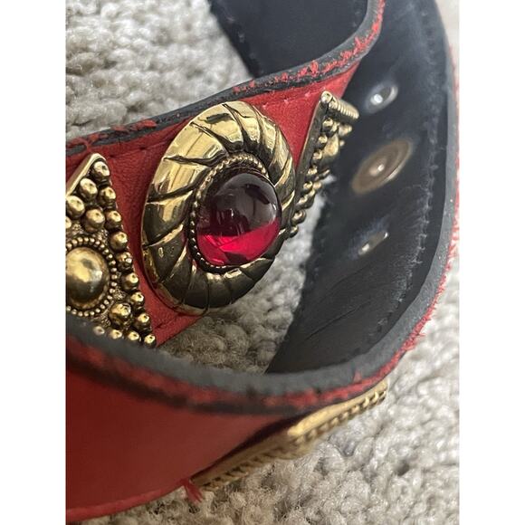 Leatherock Red Leather Belt Embellished Studded Gold Hardware 6051 Sz M Western main image 4